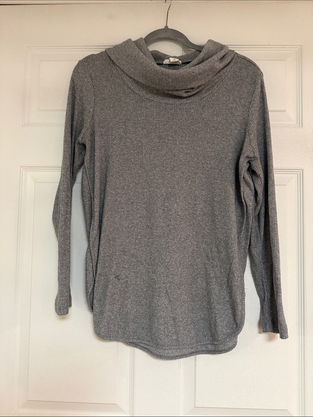 LOFT Heather Gray Ribbed Cowl Neck Sweater